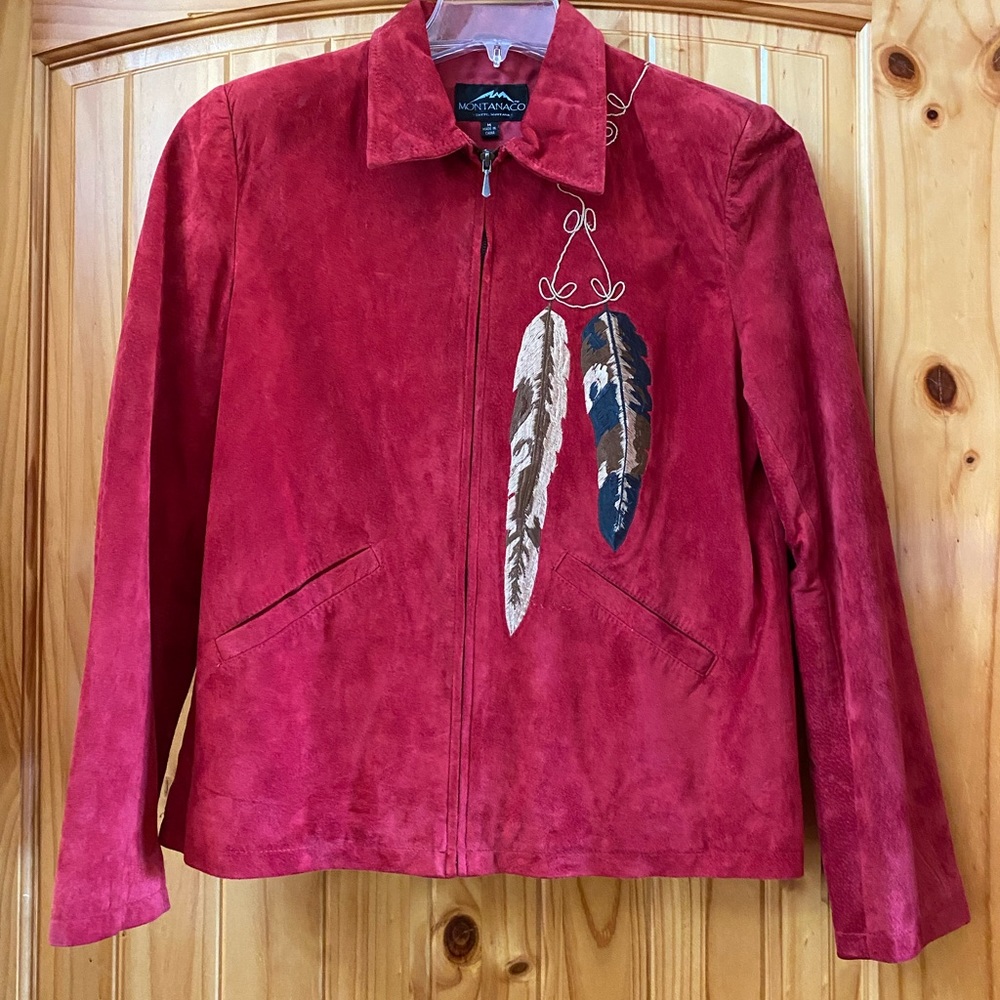 Montana Co. Red Suede Western Jacket w/ embroidered feathers size M